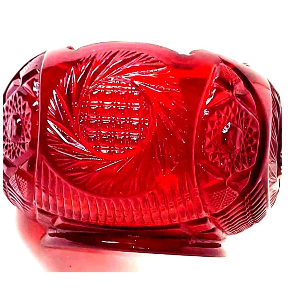 Deep Ruby Red Vintage Fenton Cut Crystal Bowl w/Pinwheel Star Glass Bowl - Picture 3 of 9